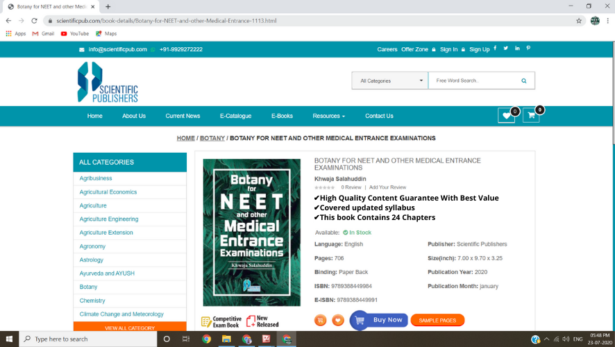 Botany Book for NEET Exam 2020 Updated Syllabus Chapterwise
